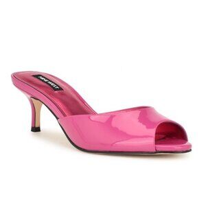 Nine West Luvlie Heeled Slide Sandals in Pink Patent Size 6